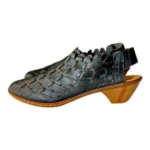 RIEKER Sina Black Leather Woven Shoes Antistress Comfort Casual Size 9.5